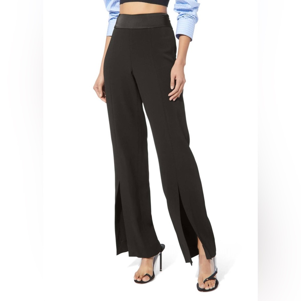 Jonathan Simkhai Ariah Black Crepe Satin Front Slit Pants Size 0
